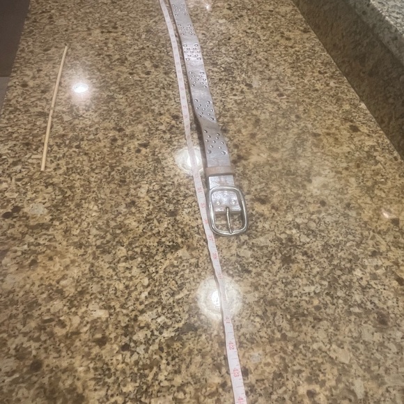 Women’s Wide Belt Washed Silver Leather With Silver Studs Size S - Picture 2 of 9